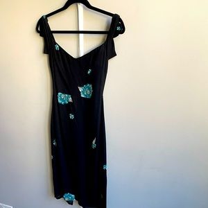 Black Dress with Blue Flowers